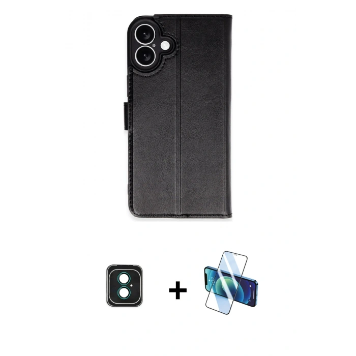 MARSİLYAN™- iPhone 16 Kılıf Siluet Işık Serisi - Siyah 3D Antistatik Seramik Nano Ekran Koruyucu + PVD Metal Kamera Lens - YL