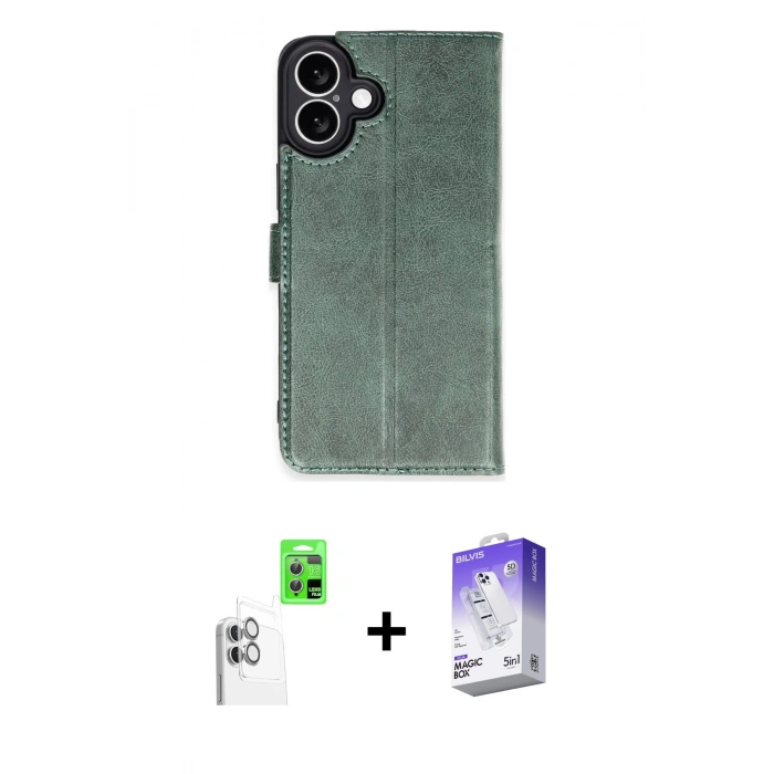 MARSİLYAN™- iPhone 16 Kılıf Siluet Işık Serisi - Siyah Bilvis 5in1 3D Magic Cam Ekran Koruyucu + Beyaz Raze Metal Kamera Lens