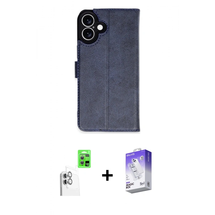 MARSİLYAN™- iPhone 16 Kılıf Siluet Işık Serisi - Siyah Bilvis 5in1 3D Magic Cam Ekran Koruyucu + Beyaz Raze Metal Kamera Lens