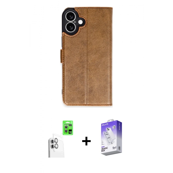 MARSİLYAN™- iPhone 16 Kılıf Siluet Işık Serisi - Siyah Bilvis 5in1 3D Magic Cam Ekran Koruyucu + Beyaz Raze Metal Kamera Lens