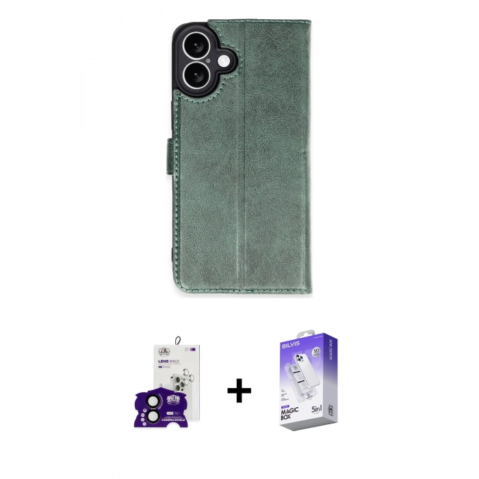 MARSİLYAN™- iPhone 16 Kılıf Siluet Işık Serisi - Siyah Bilvis 5in1 3D Magic Cam Ekran Koruyucu + Bilvis Titan Kamera Lens - SH
