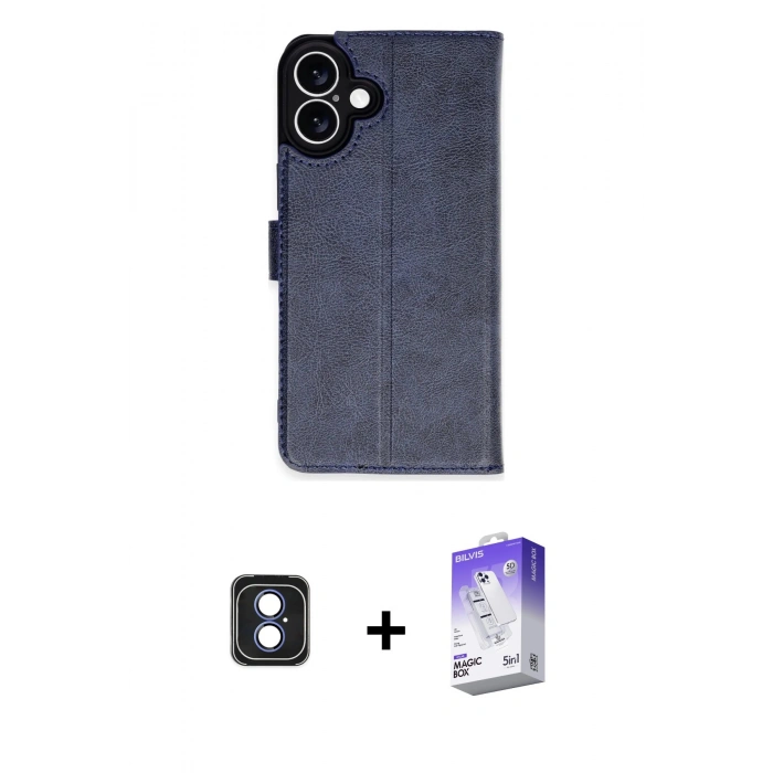 MARSİLYAN™- iPhone 16 Kılıf Siluet Işık Serisi - Siyah Bilvis 5in1 3D Magic Cam Ekran Koruyucu + PVD Metal Kamera Lens - MI