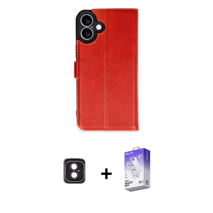 MARSİLYAN™- iPhone 16 Kılıf Siluet Işık Serisi - Siyah Bilvis 5in1 3D Magic Cam Ekran Koruyucu + PVD Metal Kamera Lens - PE