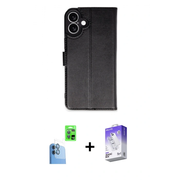 MARSİLYAN™- iPhone 16 Kılıf Siluet Işık Serisi - Siyah Bilvis 5in1 3D Magic Cam Ekran Koruyucu + Raze Metal Kamera Lens - LT