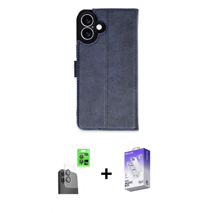 MARSİLYAN™- iPhone 16 Kılıf Siluet Işık Serisi - Siyah Bilvis 5in1 3D Magic Cam Ekran Koruyucu + Raze Metal Kamera Lens - SH