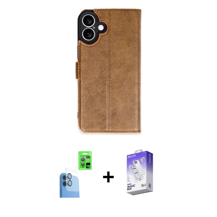 MARSİLYAN™- iPhone 16 Kılıf Siluet Işık Serisi - Siyah Bilvis 5in1 3D Magic Cam Ekran Koruyucu + Raze Metal Kamera Lens - LT
