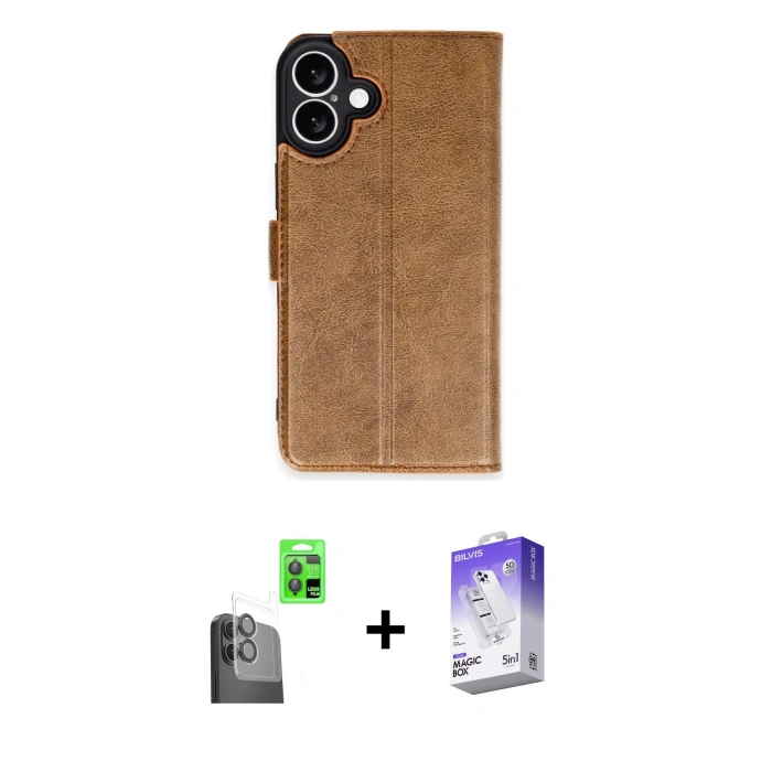 MARSİLYAN™- iPhone 16 Kılıf Siluet Işık Serisi - Siyah Bilvis 5in1 3D Magic Cam Ekran Koruyucu + Raze Metal Kamera Lens - SH