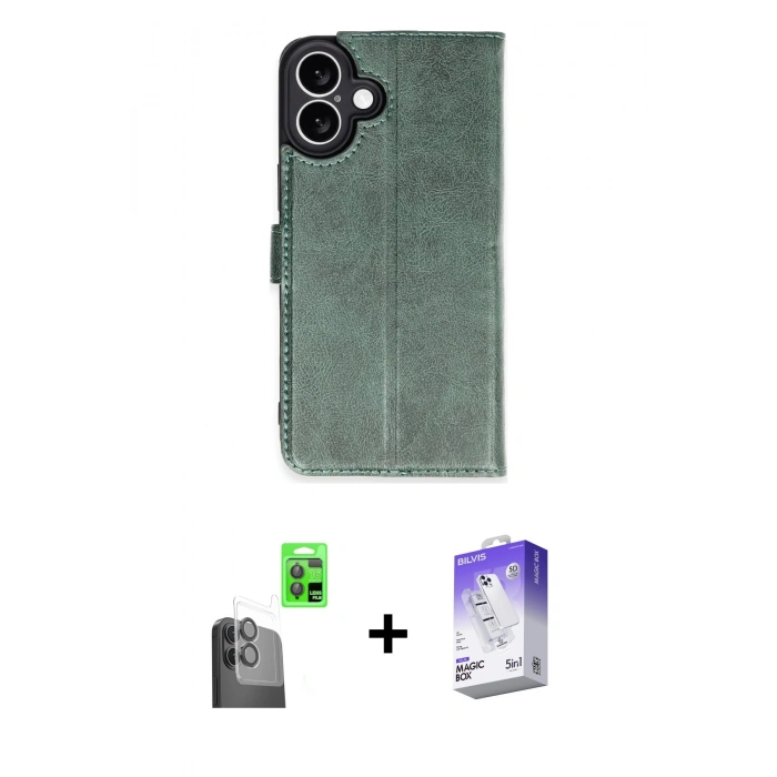 MARSİLYAN™- iPhone 16 Kılıf Siluet Işık Serisi - Siyah Bilvis 5in1 3D Magic Cam Ekran Koruyucu + Raze Metal Kamera Lens - SH