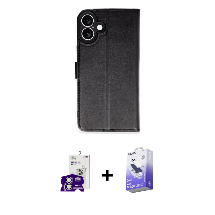 MARSİLYAN™- iPhone 16 Kılıf Siluet Işık Serisi - Siyah Bilvis 5in1 5D Magic Hayalet Cam Ekran Koruyucu + Bilvis Titan Kamera Lens - GS