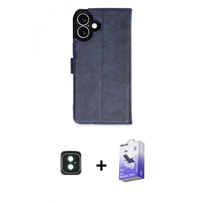 MARSİLYAN™- iPhone 16 Kılıf Siluet Işık Serisi - Siyah Bilvis 5in1 5D Magic Hayalet Cam Ekran Koruyucu + PVD Metal Kamera Lens - YL