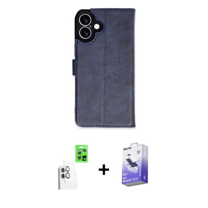 MARSİLYAN™- iPhone 16 Kılıf Siluet Işık Serisi - Siyah Bilvis 5in1 5D Magic Hayalet Cam Ekran Koruyucu + Raze Metal Kamera Lens - BZ