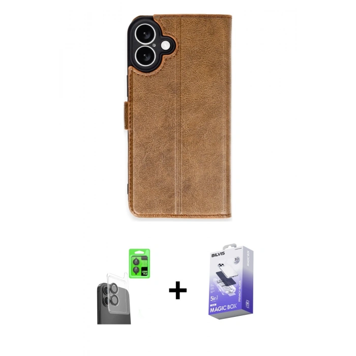 MARSİLYAN™- iPhone 16 Kılıf Siluet Işık Serisi - Siyah Bilvis 5in1 5D Magic Hayalet Cam Ekran Koruyucu + Raze Metal Kamera Lens - SH