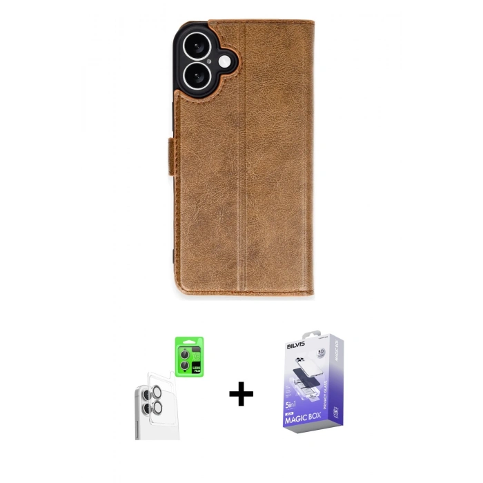 MARSİLYAN™- iPhone 16 Kılıf Siluet Işık Serisi - Siyah Bilvis 5in1 5D Magic Hayalet Cam Ekran Koruyucu + Raze Metal Kamera Lens - BZ
