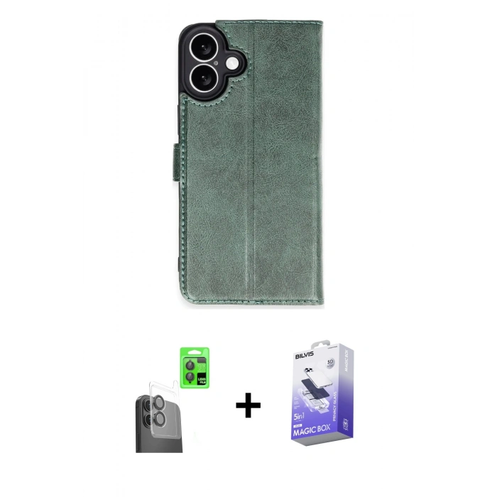 MARSİLYAN™- iPhone 16 Kılıf Siluet Işık Serisi - Siyah Bilvis 5in1 5D Magic Hayalet Cam Ekran Koruyucu + Raze Metal Kamera Lens - SH