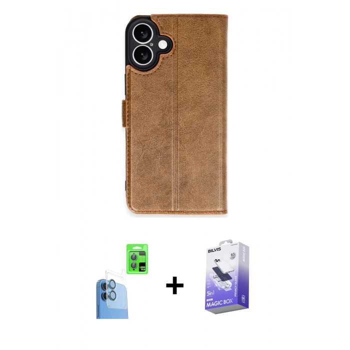 MARSİLYAN™- iPhone 16 Kılıf Siluet Işık Serisi - Siyah Bilvis 5in1 5D Magic Hayalet Cam Ekran Koruyucu + Raze Metal Kamera Lens - LT