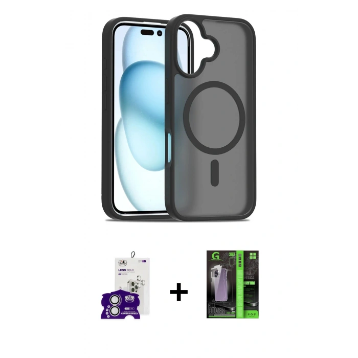 MARSİLYAN™- iPhone 16 Kılıf Siluet Minimal Prime - Şeffaf 360 Full Body Arka Koruyucu + Bilvis Titan Kamera Lens - GS