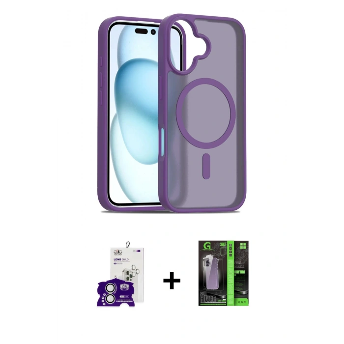 MARSİLYAN™- iPhone 16 Kılıf Siluet Minimal Prime - Şeffaf 360 Full Body Arka Koruyucu + Bilvis Titan Kamera Lens - GS