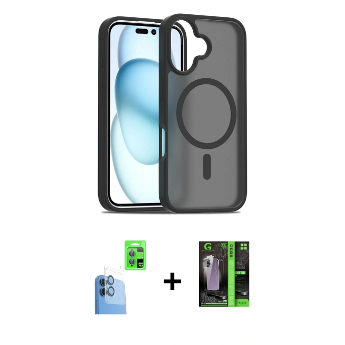 MARSİLYAN™- iPhone 16 Kılıf Siluet Minimal Prime - Şeffaf 360 Full Body Arka Koruyucu + Raze Metal Kamera Lens - LT