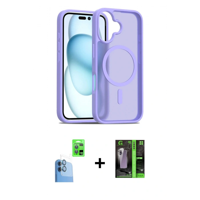 MARSİLYAN™- iPhone 16 Kılıf Siluet Minimal Prime - Şeffaf 360 Full Body Arka Koruyucu + Raze Metal Kamera Lens - LT