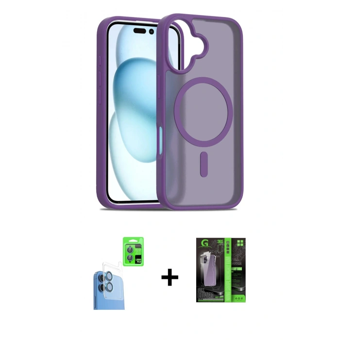 MARSİLYAN™- iPhone 16 Kılıf Siluet Minimal Prime - Şeffaf 360 Full Body Arka Koruyucu + Raze Metal Kamera Lens - LT