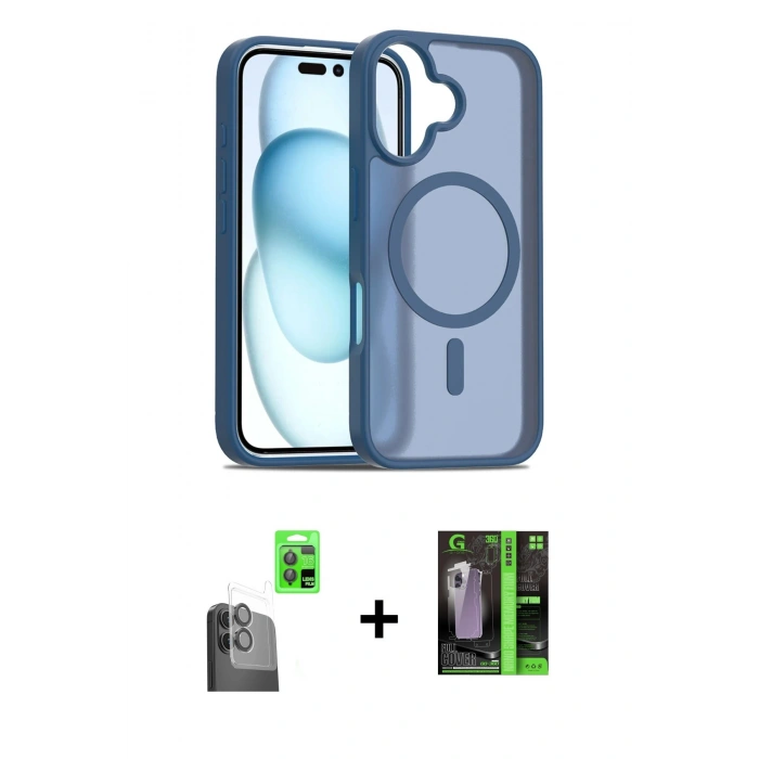 MARSİLYAN™- iPhone 16 Kılıf Siluet Minimal Prime - Şeffaf 360 Full Body Arka Koruyucu + Raze Metal Kamera Lens - SH