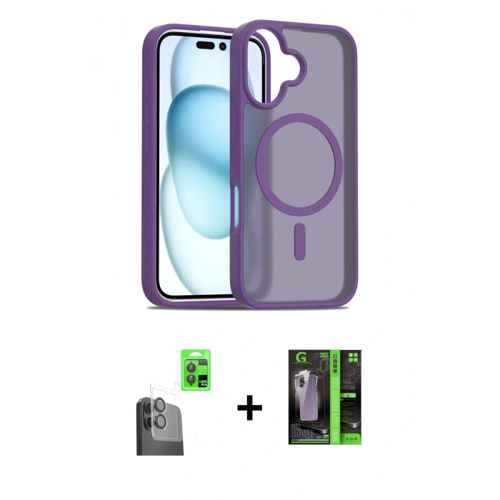 MARSİLYAN™- iPhone 16 Kılıf Siluet Minimal Prime - Şeffaf 360 Full Body Arka Koruyucu + Raze Metal Kamera Lens - SH