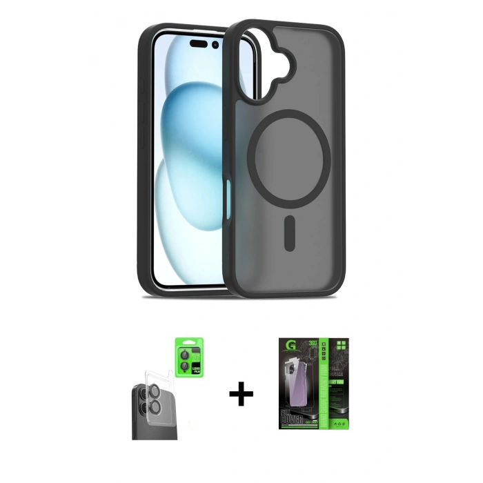 MARSİLYAN™- iPhone 16 Kılıf Siluet Minimal Prime - Şeffaf 360 Full Body Arka Koruyucu + Raze Metal Kamera Lens - SH