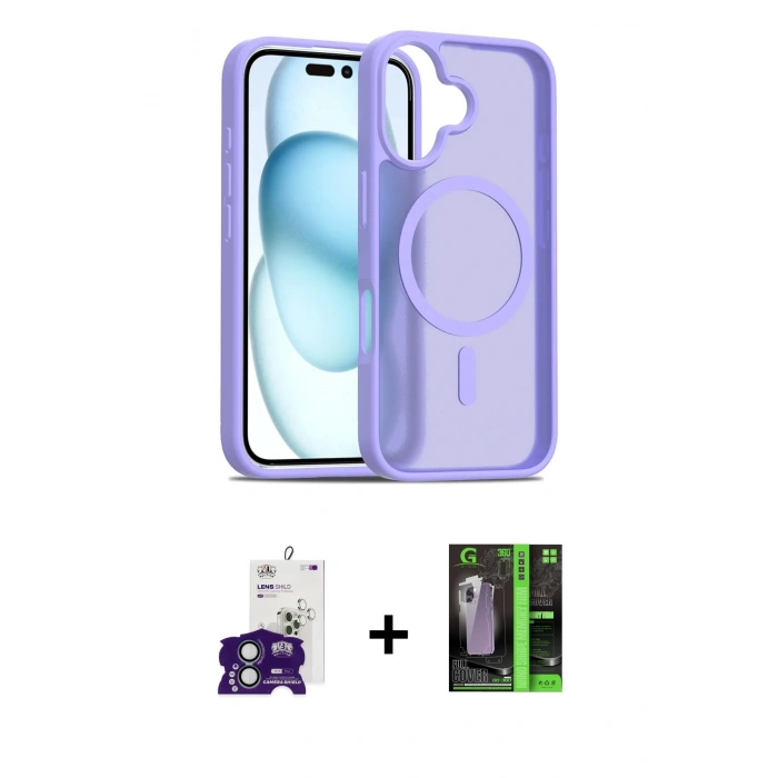 MARSİLYAN™- iPhone 16 Kılıf Siluet Minimal Prime - Şeffaf 360 Full Body Arka Koruyucu + Yeşil Bilvis Titan Kamera Lens
