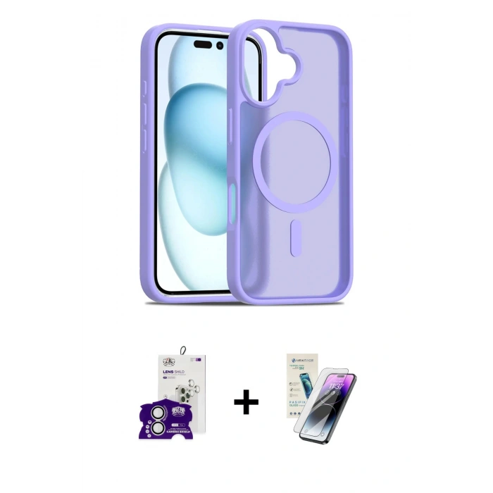 MARSİLYAN™- iPhone 16 Kılıf Siluet Minimal Prime - Şeffaf Pasifik Cam Ekran Koruyucu + Bilvis Titan Kamera Lens - GS
