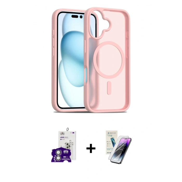 MARSİLYAN™- iPhone 16 Kılıf Siluet Minimal Prime - Şeffaf Pasifik Cam Ekran Koruyucu + Bilvis Titan Kamera Lens - GS
