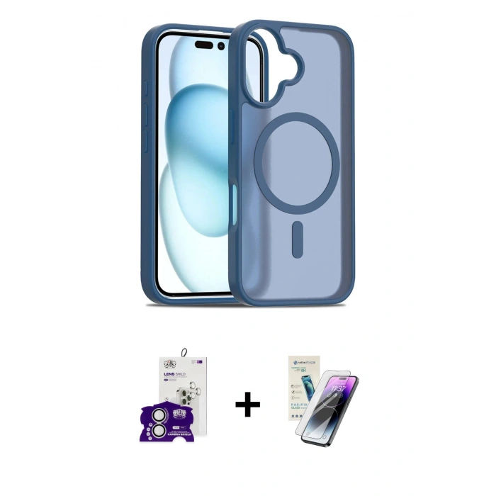 MARSİLYAN™- iPhone 16 Kılıf Siluet Minimal Prime - Şeffaf Pasifik Cam Ekran Koruyucu + Bilvis Titan Kamera Lens - GS