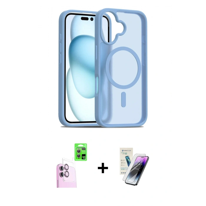 MARSİLYAN™- iPhone 16 Kılıf Siluet Minimal Prime - Şeffaf Pasifik Cam Ekran Koruyucu + Raze Metal Kamera Lens - PE