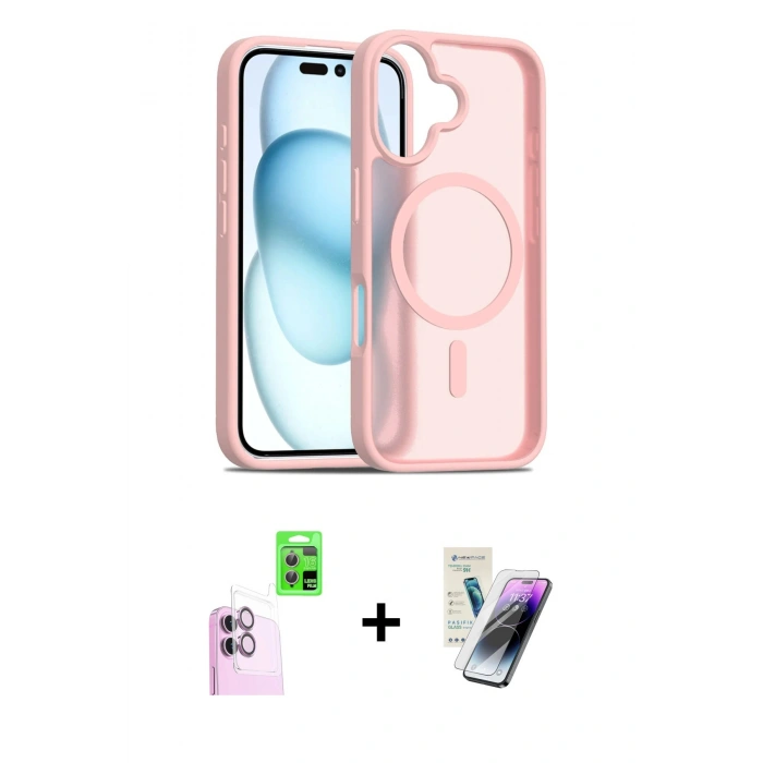 MARSİLYAN™- iPhone 16 Kılıf Siluet Minimal Prime - Şeffaf Pasifik Cam Ekran Koruyucu + Raze Metal Kamera Lens - PE