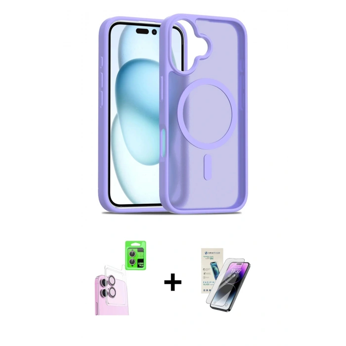 MARSİLYAN™- iPhone 16 Kılıf Siluet Minimal Prime - Şeffaf Pasifik Cam Ekran Koruyucu + Raze Metal Kamera Lens - PE