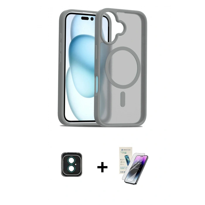 MARSİLYAN™- iPhone 16 Kılıf Siluet Minimal Prime - Şeffaf Pasifik Cam Ekran Koruyucu + PVD Metal Kamera Lens - YL
