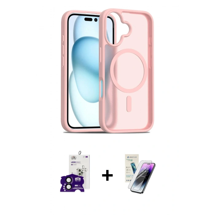 MARSİLYAN™- iPhone 16 Kılıf Siluet Minimal Prime - Şeffaf Pasifik Cam Ekran Koruyucu + Siyah Bilvis Titan Kamera Lens