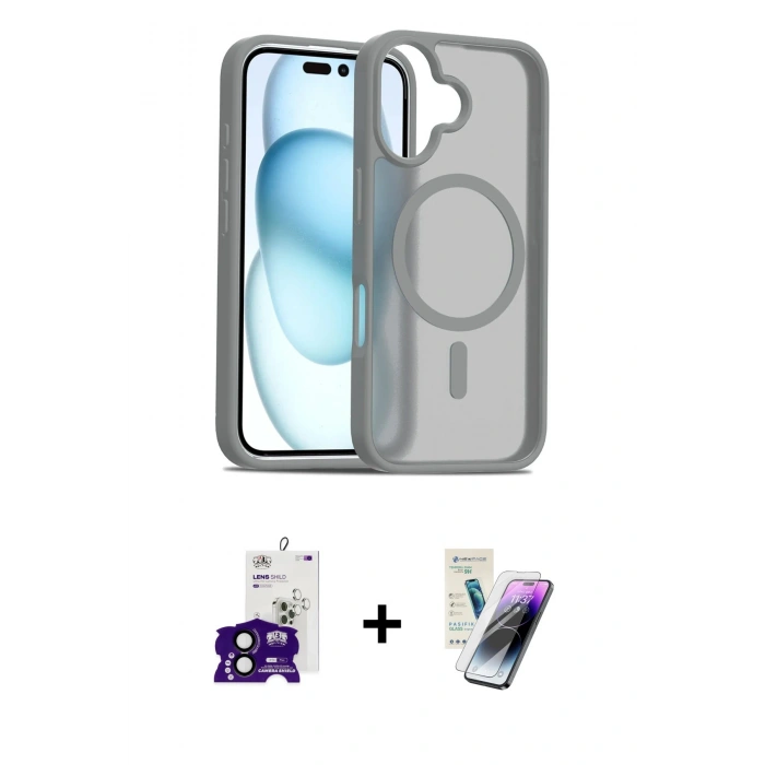 MARSİLYAN™- iPhone 16 Kılıf Siluet Minimal Prime - Şeffaf Pasifik Cam Ekran Koruyucu + Siyah Bilvis Titan Kamera Lens