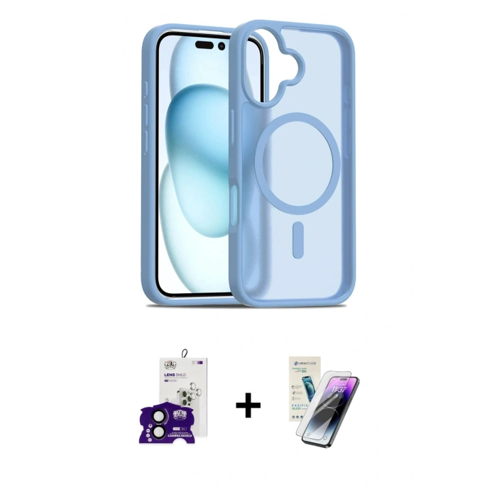 MARSİLYAN™- iPhone 16 Kılıf Siluet Minimal Prime - Şeffaf Pasifik Cam Ekran Koruyucu + Siyah Bilvis Titan Kamera Lens