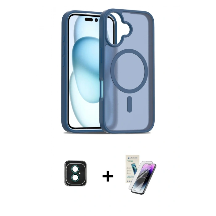 MARSİLYAN™- iPhone 16 Kılıf Siluet Minimal Prime - Şeffaf Pasifik Cam Ekran Koruyucu + PVD Metal Kamera Lens - YL