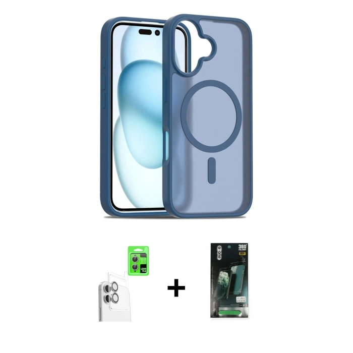 MARSİLYAN™- iPhone 16 Kılıf Siluet Minimal Prime - Siyah 360 Mat Full Body Arka Koruyucu + Raze Metal Kamera Lens - BZ