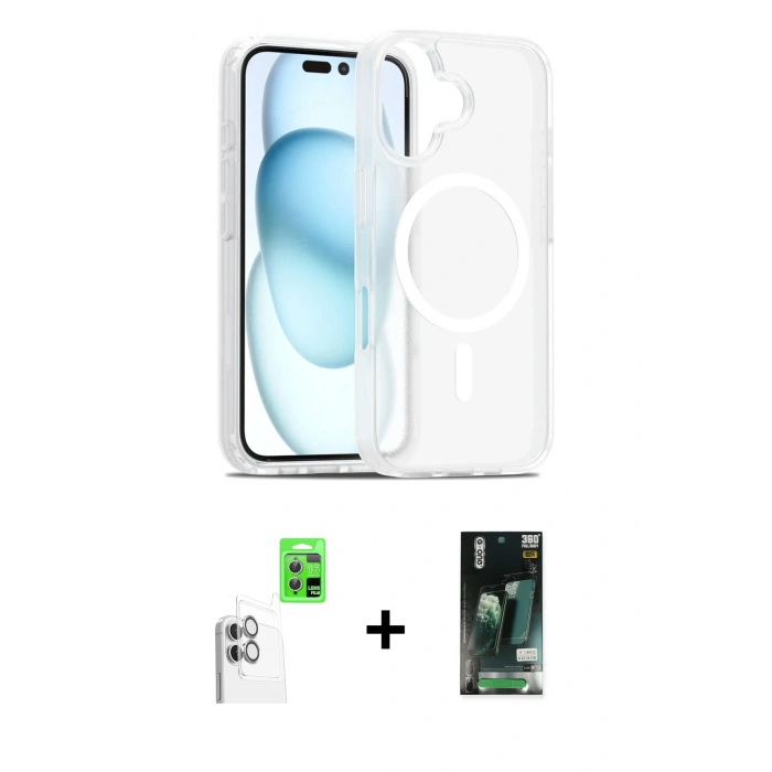 MARSİLYAN™- iPhone 16 Kılıf Siluet Minimal Prime - Siyah 360 Mat Full Body Arka Koruyucu + Raze Metal Kamera Lens - BZ
