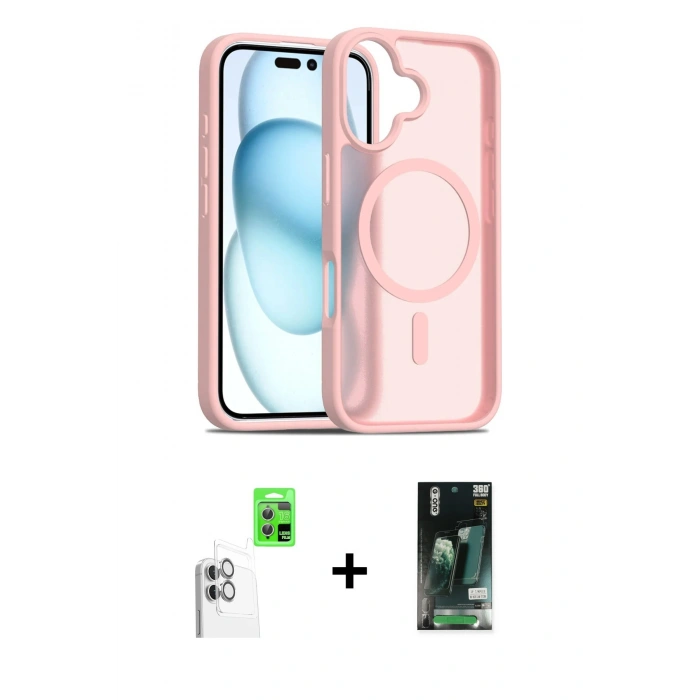 MARSİLYAN™- iPhone 16 Kılıf Siluet Minimal Prime - Siyah 360 Mat Full Body Arka Koruyucu + Raze Metal Kamera Lens - BZ