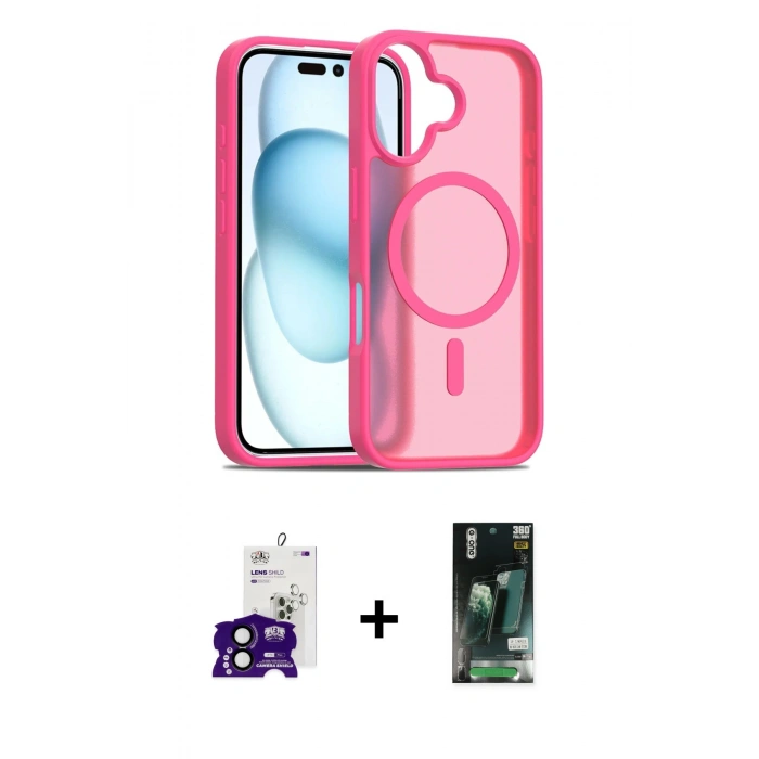 MARSİLYAN™- iPhone 16 Kılıf Siluet Minimal Prime - Siyah 360 Mat Full Body Arka Koruyucu + Bilvis Titan Kamera Lens - SH