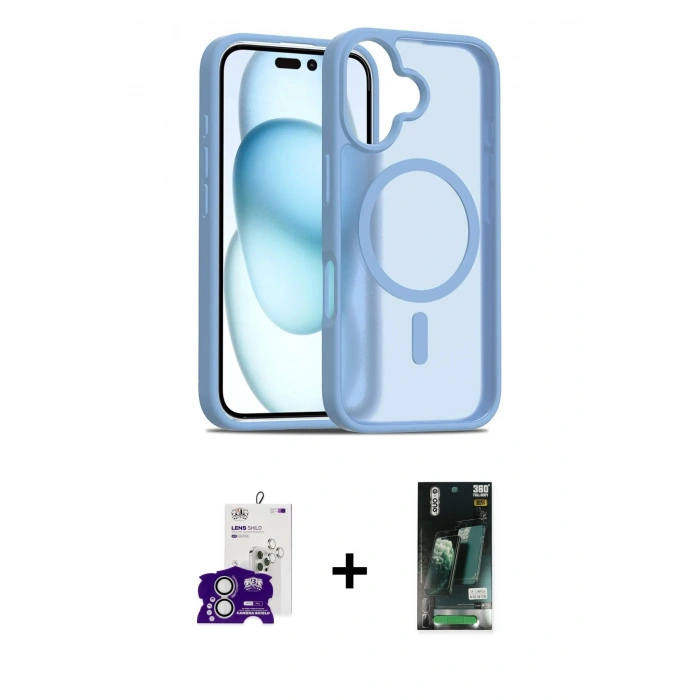 MARSİLYAN™- iPhone 16 Kılıf Siluet Minimal Prime - Siyah 360 Mat Full Body Arka Koruyucu + Bilvis Titan Kamera Lens - GS