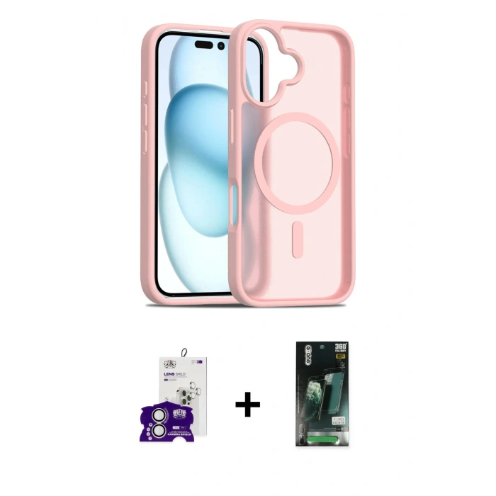 MARSİLYAN™- iPhone 16 Kılıf Siluet Minimal Prime - Siyah 360 Mat Full Body Arka Koruyucu + Bilvis Titan Kamera Lens - GS