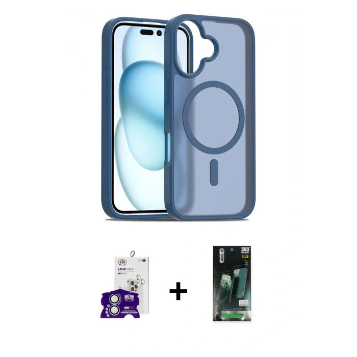 MARSİLYAN™- iPhone 16 Kılıf Siluet Minimal Prime - Siyah 360 Mat Full Body Arka Koruyucu + Bilvis Titan Kamera Lens - GS