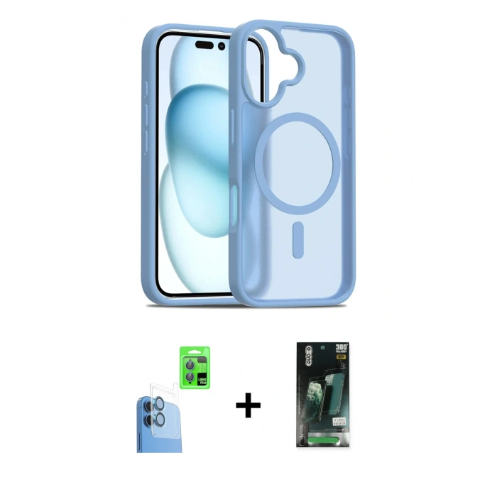 MARSİLYAN™- iPhone 16 Kılıf Siluet Minimal Prime - Siyah 360 Mat Full Body Arka Koruyucu + Raze Metal Kamera Lens - LT
