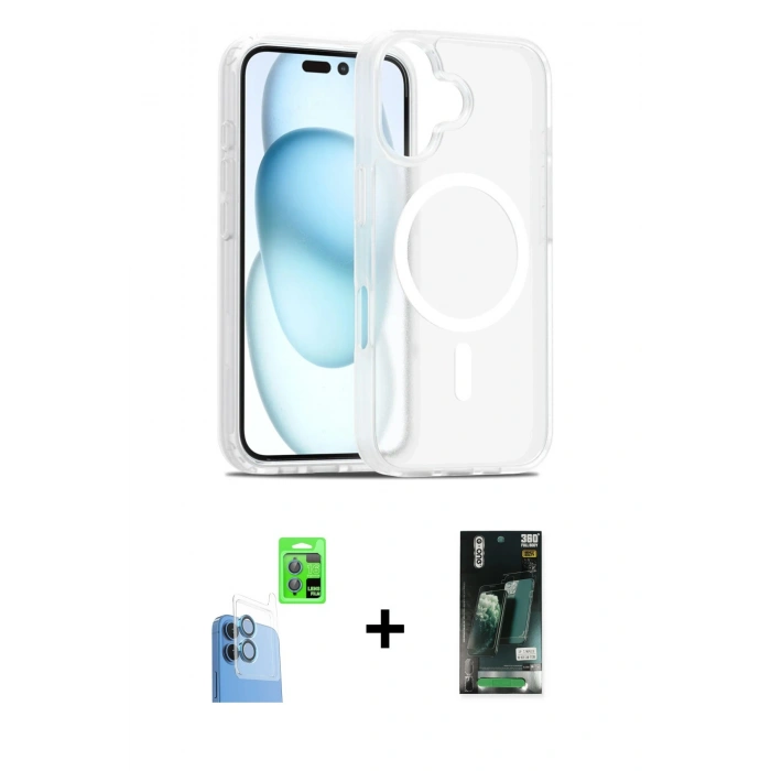 MARSİLYAN™- iPhone 16 Kılıf Siluet Minimal Prime - Siyah 360 Mat Full Body Arka Koruyucu + Raze Metal Kamera Lens - LT