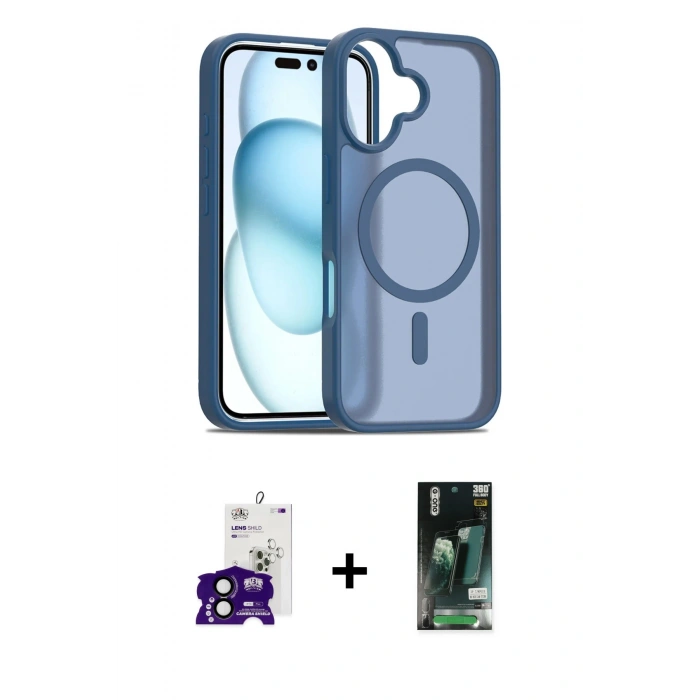 MARSİLYAN™- iPhone 16 Kılıf Siluet Minimal Prime - Siyah 360 Mat Full Body Arka Koruyucu + Siyah Bilvis Titan Kamera Lens
