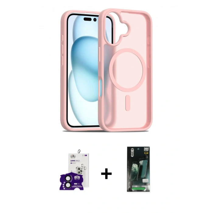 MARSİLYAN™- iPhone 16 Kılıf Siluet Minimal Prime - Siyah 360 Mat Full Body Arka Koruyucu + Siyah Bilvis Titan Kamera Lens